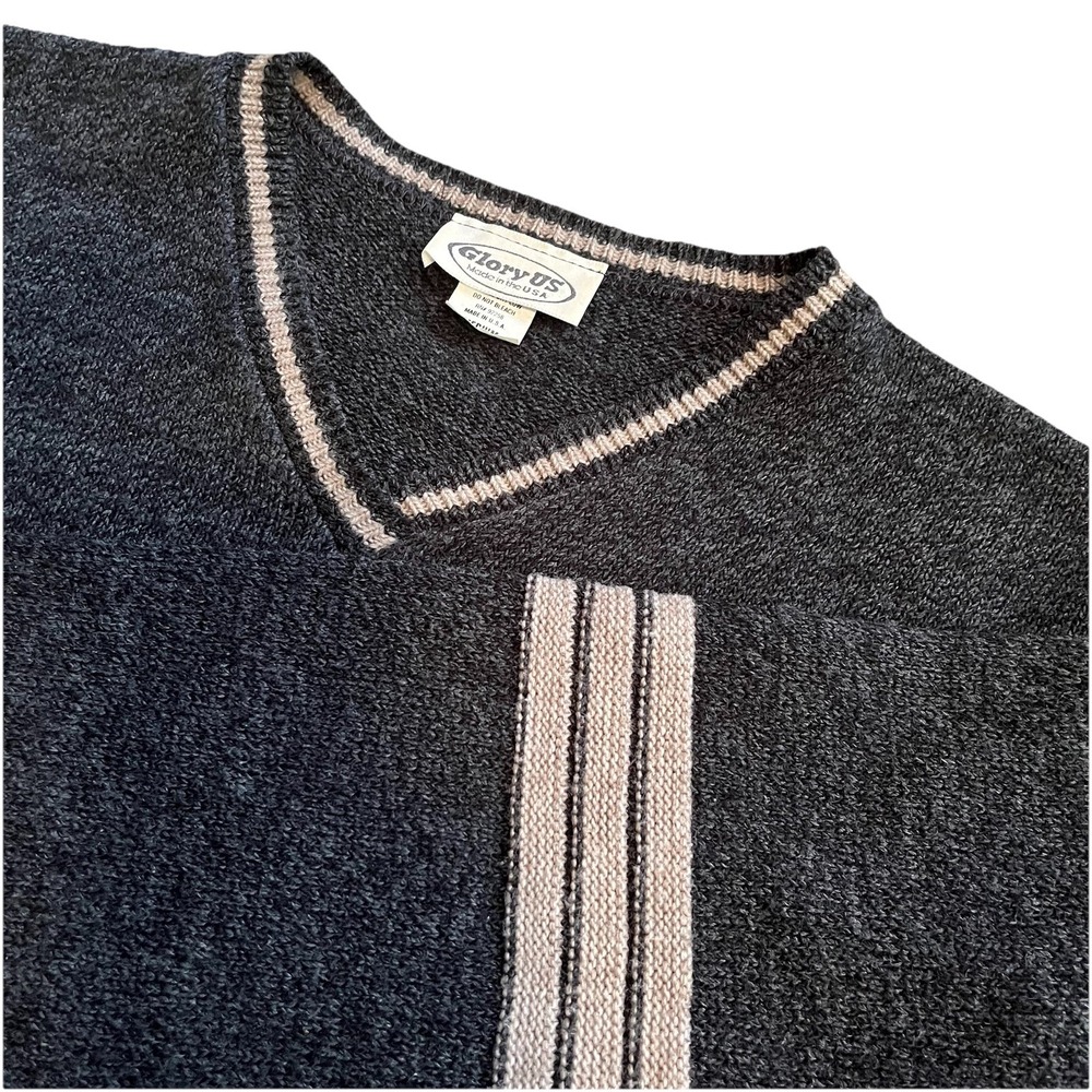 VTG Glory US Women's M Cropped Sweater‎ Gray Rugby Stripe Retro 80's Preppy USA